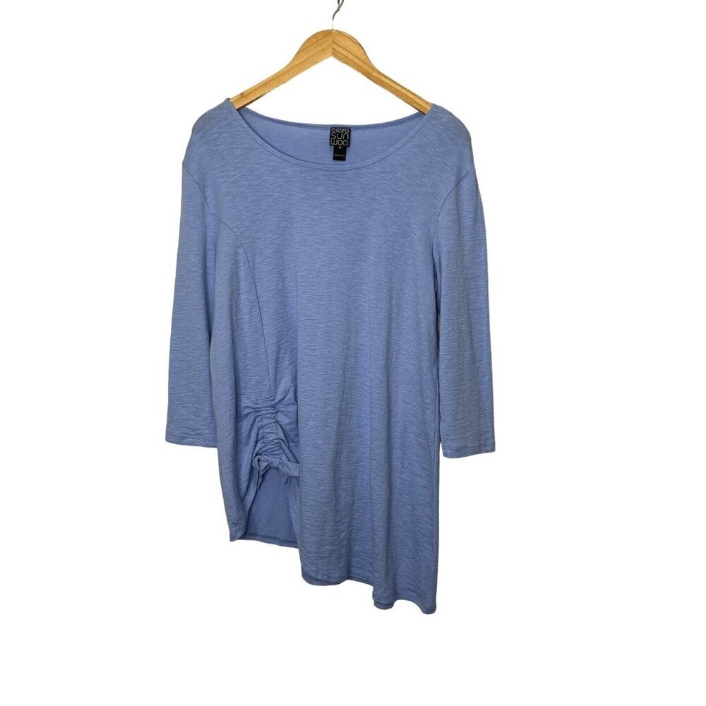 Clara Sun Woo‎ Dusty Blue Cinch Side Tunic Blouse Cotton Blend Size Medium